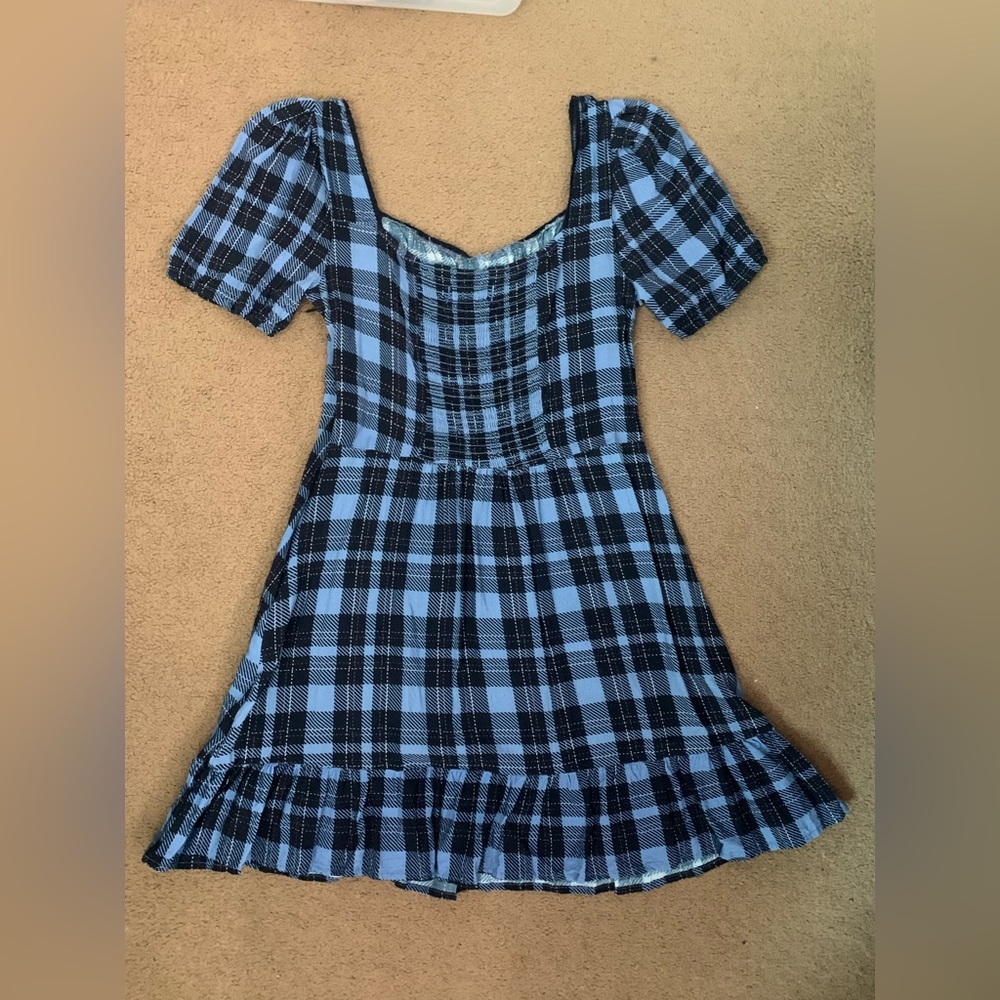 Loose fitting plaid blue and black dress from Hint of Mint.